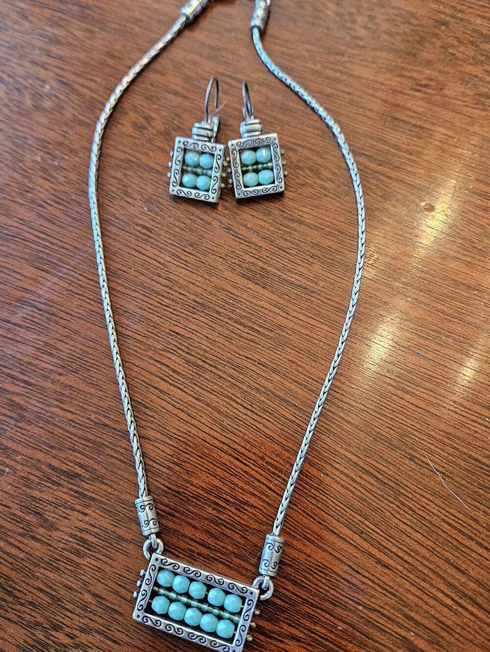 Brighton Sterling Silver Turquoise Bead Rectangle Pendant Necklace W/ Earrings
